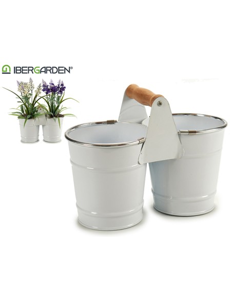 MACETERO DOBLE BLANCO FILO PLATA 10,2 x 20 x 15 cm.