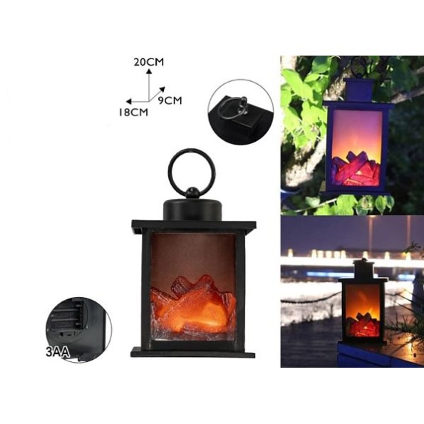 LINTERNA LED DE PLÁSTICO CON EFECTO CHIMENEA 18.0*9.0*20.0CM