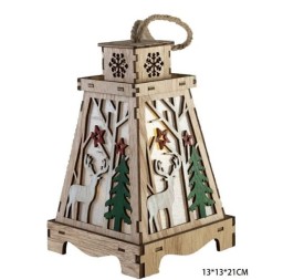 DECORACION LINTERNA MADERA CON LUZ 13*13*21CM