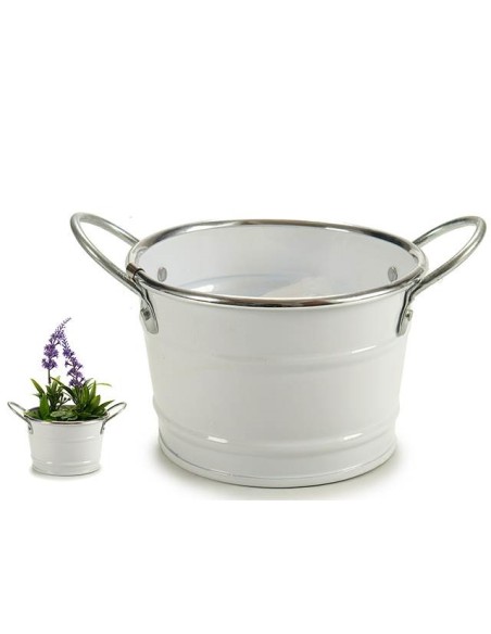 MACETERO BAJO C ASAS BLANCO FILO PLATA