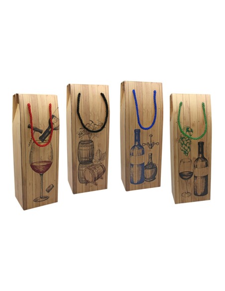 CAJA C/ ASA MENSAJES EFECTO MADERA - BOTELLERO