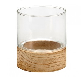 PORTA VELAS CRISTAL BASE MADERA RED PQ