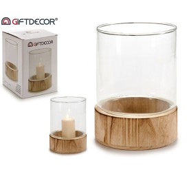 PORTAVELAS CRISTAL BASE MADERA RED GR 14,5 x 14,5 x 19,3 cm