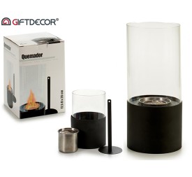 QUEMADOR METAL NEGRO CILINDRO VIDRIO PEQ