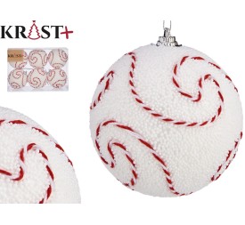 JGO 6 BOLAS NAVIDAD BLANCAS Y ESPIRALES ROJAS 7CM