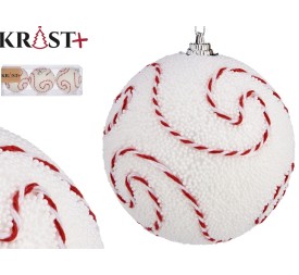 JGO 3 BOLAS NAVIDAD BLANCAS Y ESPIRALES ROJAS 8CM