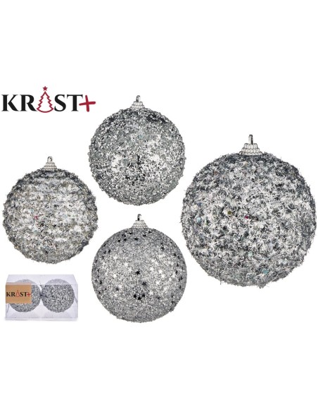 JGO 2 BOLAS NAVIDAD 10CM PLATA BRILLANTE SURT 4