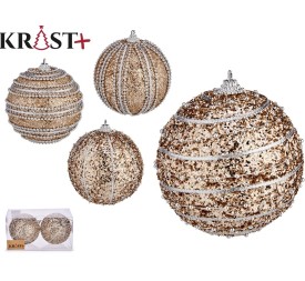 JGO 2 BOLAS NAVIDAD 10CM CHAMPAGNE RELIEVE SURT 4