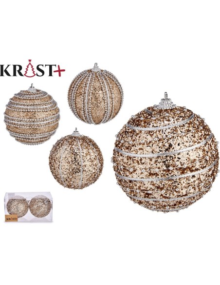 JGO 2 BOLAS NAVIDAD 10CM CHAMPAGNE RELIEVE SURT 4