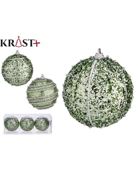 JGO 3 BOLAS NAVIDAD 8CM VERDE RELIEVE SURT 4
