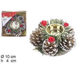 PORTAVELA PIÑA NAVIDAD ORO 10X10X4cm