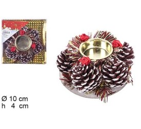 PORTAVELA PIÑA NAVIDAD ROJA 10X10X4cm