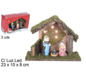 NACIMIENTO 3 PCS PESEBRE MADERA CON LUZ
