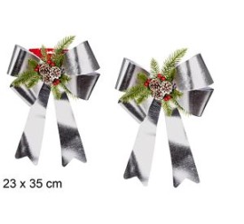 LAZO NAVIDAD PLATA BRILLO DECORADO CON