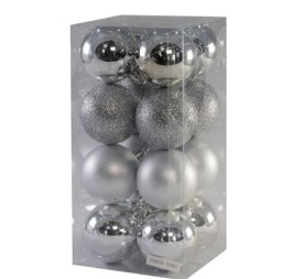 COLGANTE DE BOLAS 5CM PLATA MIXTO SET 16PCS