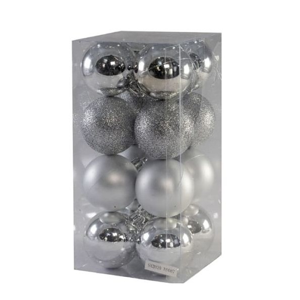 COLGANTE DE BOLAS 5CM PLATA MIXTO SET 16PCS