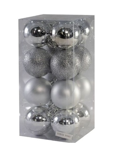 COLGANTE DE BOLAS 5CM PLATA MIXTO SET 16PCS
