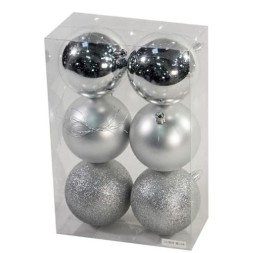 COLGANTE DE BOLAS 8CM PLATA MIXTO SET 6PCS