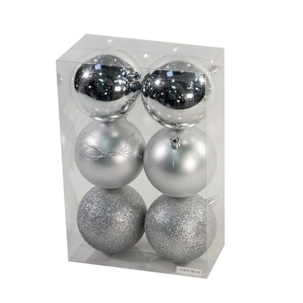 COLGANTE DE BOLAS 8CM PLATA MIXTO SET 6PCS