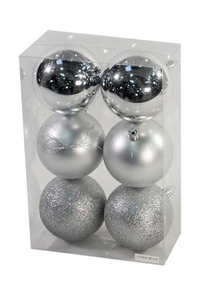 COLGANTE DE BOLAS 8CM PLATA MIXTO SET 6PCS
