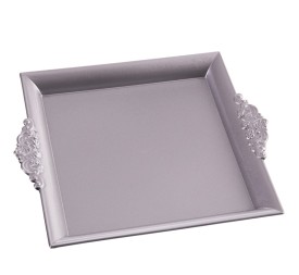 BANDEJA CUADRADO CON ASAS PLATA 30,50 X 25,80 X 3 CM