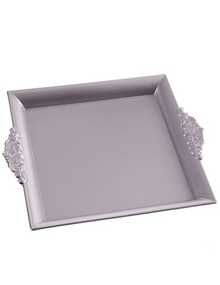 BANDEJA CUADRADO CON ASAS PLATA 30,50 X 25,80 X 3 CM