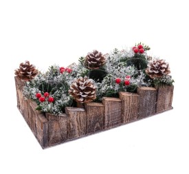 3 PORTAVELAS PIÑAS MADERA 30 X 15 CM