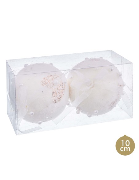 S/2 BOLAS PERLAS POLYFOAM BLANCO 10 X 10 X 10 CM