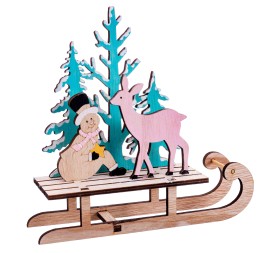 TRINEO MUÑECO NIEVE MADERA 19,50 X 5,50 X 18,50 CM