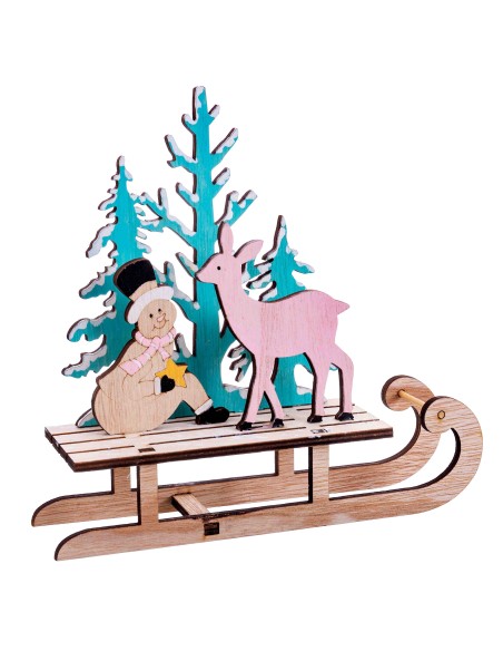 TRINEO MUÑECO NIEVE MADERA 19,50 X 5,50 X 18,50 CM
