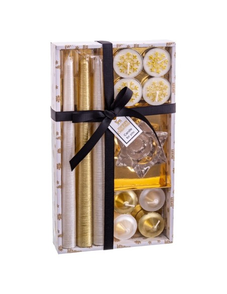 S/3 VELA CANDELABRO ORO NAVIDAD 27 X 15 X 5 CM