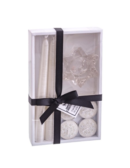 S/2 VELA CANDELABRO BLANCO NACARADO 21,70 X 13,30 X 3,80 CM