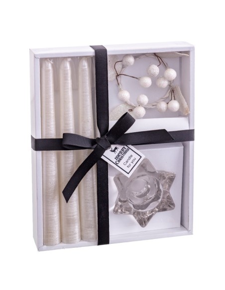 S/3 VELA CANDELABRO BLANCO NACARADO 21,40 X 17 X 3,80 CM