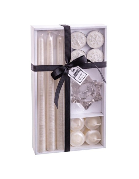 S/3 VELA CANDELABRO BLANCO NACARADO 27 X 15 X 5 CM