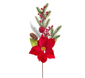 RAMA PINO, ACEBO Y POINSETTIA 64 CM