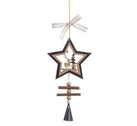 COLGANTE ESTRELLA CIERVOS MADERA 30 X 10 CM
