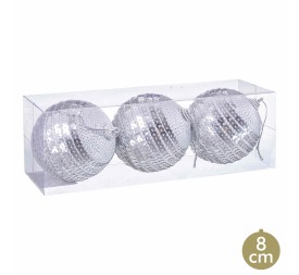 S/3 BOLAS LENTEJUELAS FOAM PLATA 8 X 8 X 8 CM