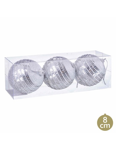 S/3 BOLAS LENTEJUELAS FOAM PLATA 8 X 8 X 8 CM