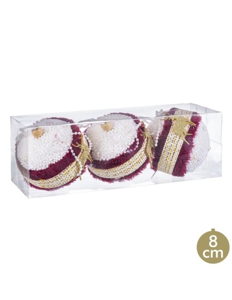 S/3 BOLAS CIERVO FOAM BURDEOS 8 X 8 X 8 CM