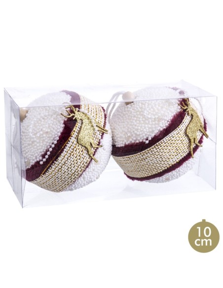 S/2 BOLAS CIERVO FOAM BURDEOS 10 X 10 X 10 CM