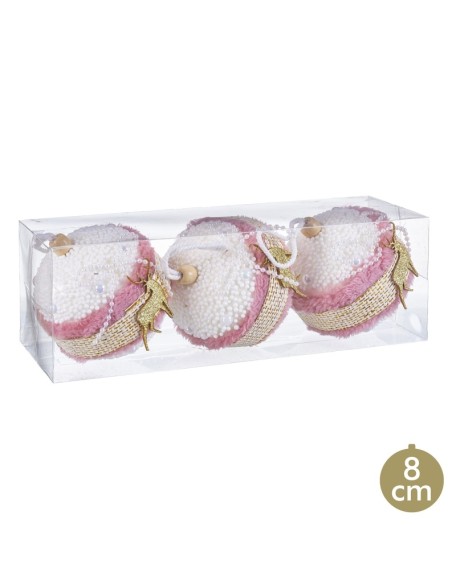 S/3 BOLAS CIERVO FOAM ROSA 8 X 8 X 8 CM