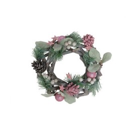 CORONA NAVIDAD BOLAS ROSA 22CM