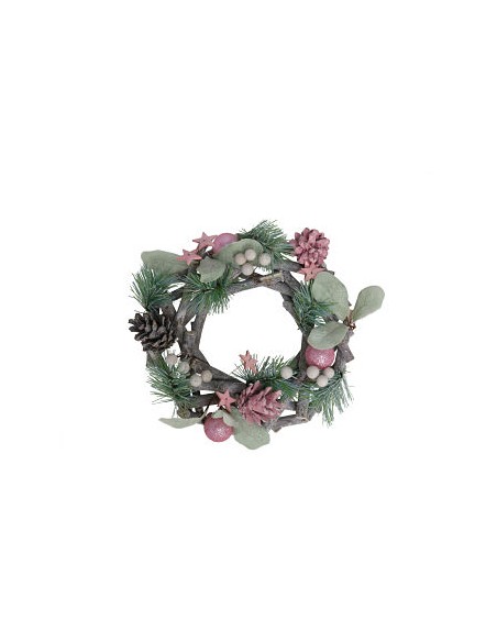 CORONA NAVIDAD BOLAS ROSA 22CM