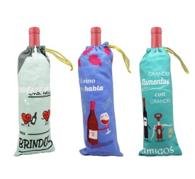 BOLSA BOTELLA DE TELA DECORADA