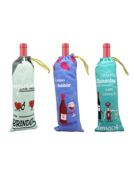BOLSA BOTELLA DE TELA DECORADA