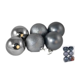 SET 6 BOLAS DE NAVIDAD GRIS - 8CM 3STD