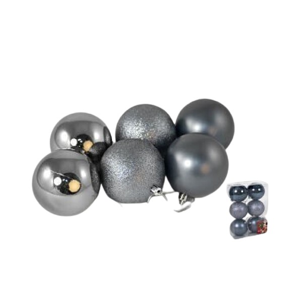 SET 6 BOLAS DE NAVIDAD GRIS - 8CM 3STD