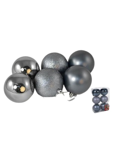 SET 6 BOLAS DE NAVIDAD GRIS - 8CM 3STD