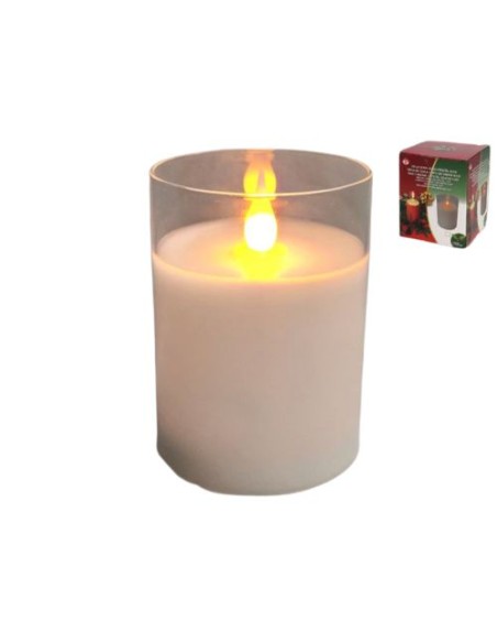 VELA CERA VASO CRISTAL 6LED FLASH 7.4X10