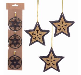 S/3 COLGANTE FIGURAS MADERA NEGRO 2/M 10 X 10 CM